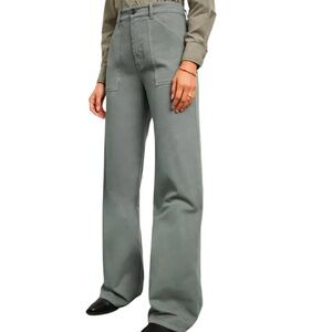 Nili Lotan Quentin High Rise Wide Leg Relaxed Fit Pant Admiral Green Size 12